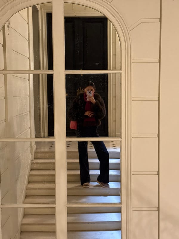 Tourist documents luxury shopping district walk in winter Paris