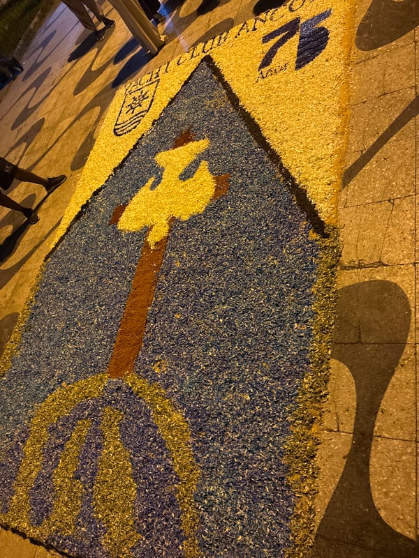 Flower carpet street art honors fisherman in Ancón, Peru