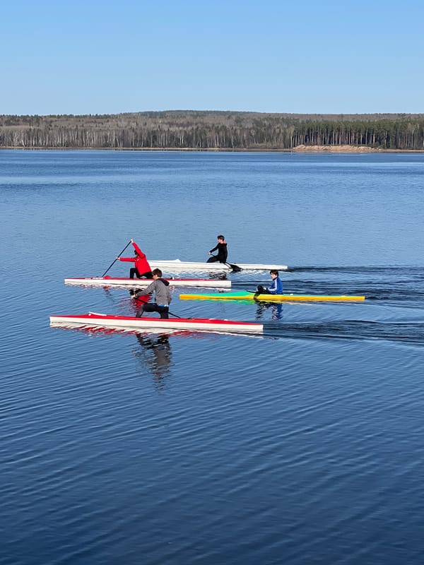 Kayakers and rowers enjoy sunny afternoon at Chaikovsky lakefront