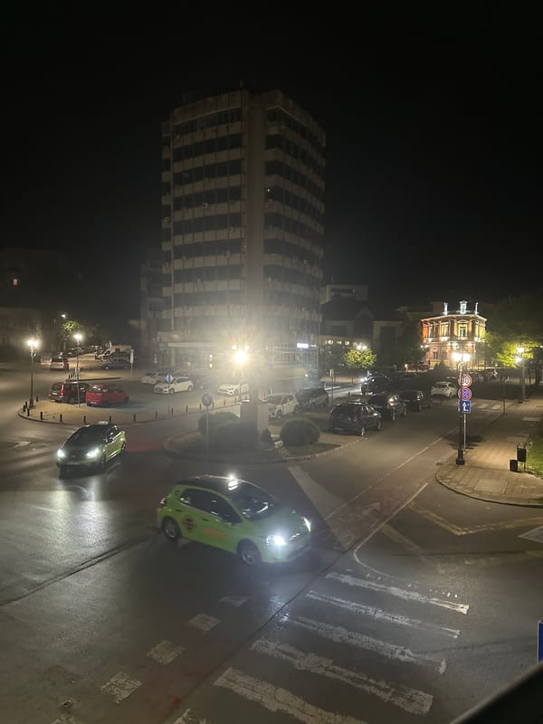 Nighttime architecture tour through central Ruse, Bulgaria