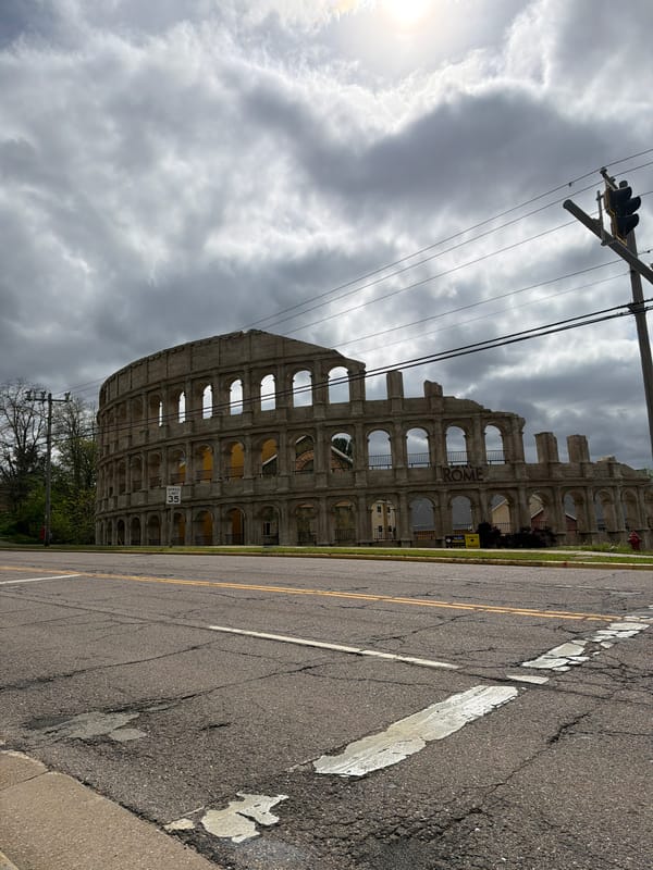 Roman Colosseum replica spotted roadside in Wisconsin Dells