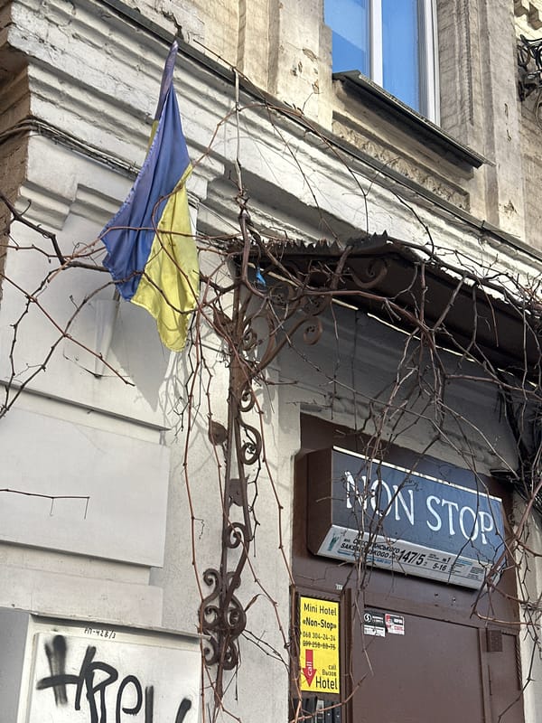 Street views captured around central Kyiv hotels and buildings