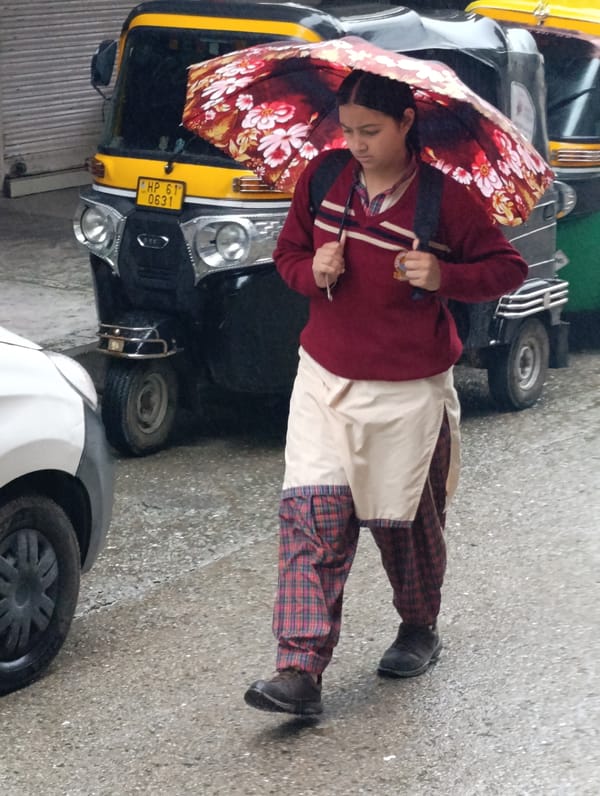 Rainy day street life in Vashisht during monsoon season