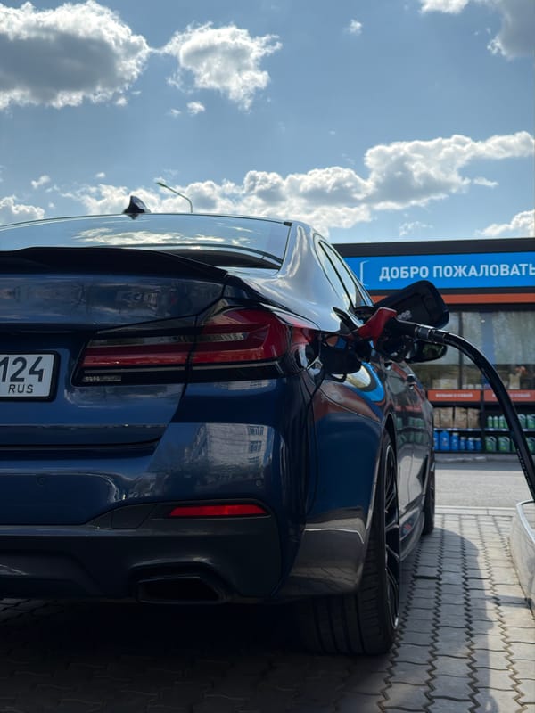 Car refuels at Krasnoyarsk gas station