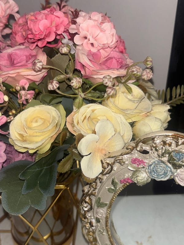 Close-up shots of decorative flower arrangements in West Jakarta