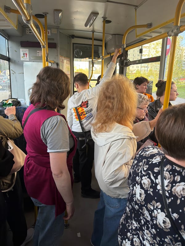 Man takes selfie on crowded bus in Krasnoyarsk