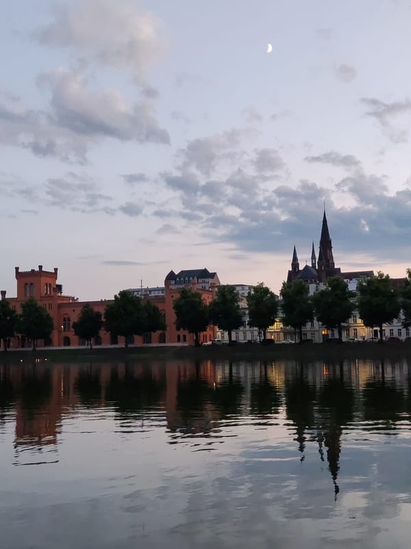 Dusk along Schwerin's lakes — swans, castle reflections, city details