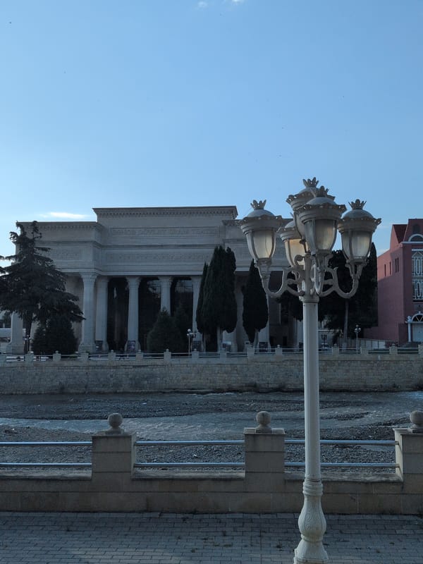 Landmarks of Ganja: theater and clock-towered church
