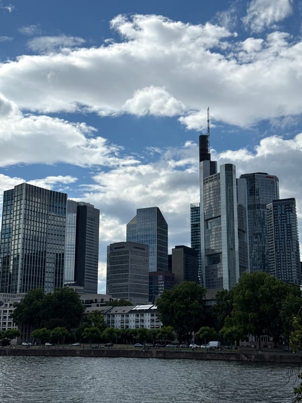 Frankfurt skyline rises above the Main River