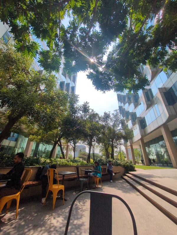 Morning campus life documented at Bengaluru corporate complex