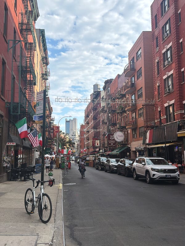 Little Italy street scene, brick buildings and fire escapes