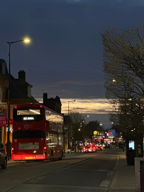 Evening snapshots of ordinary London life across neighborhoods