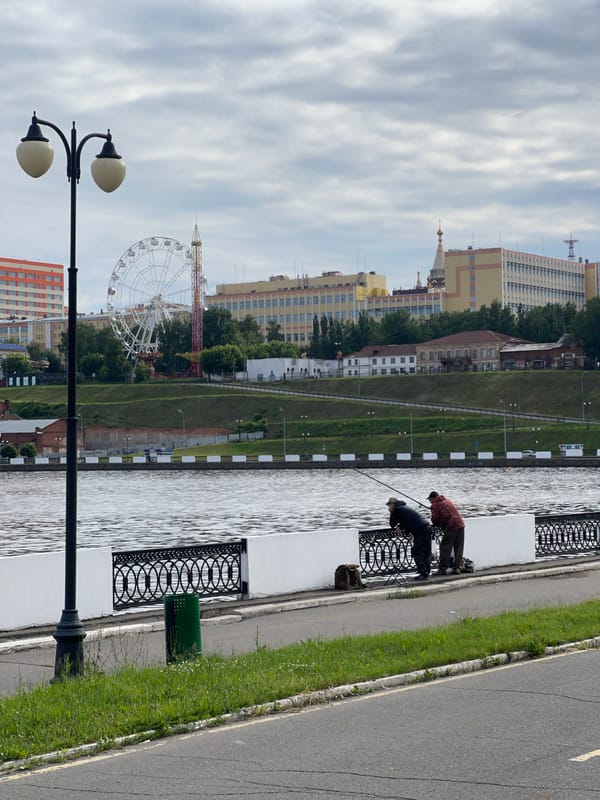 Morning waterfront documentation along Izhevsk Pond embankment, Russia