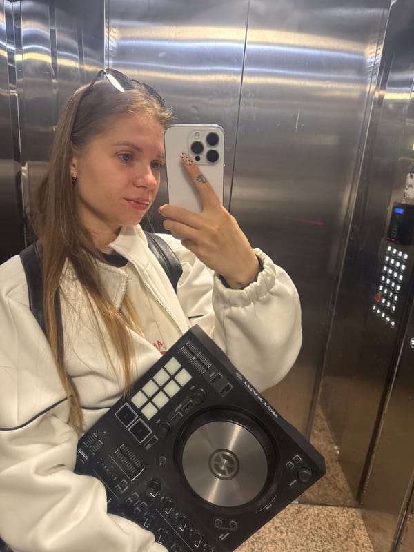 Woman takes elevator selfie in Batumi, Georgia