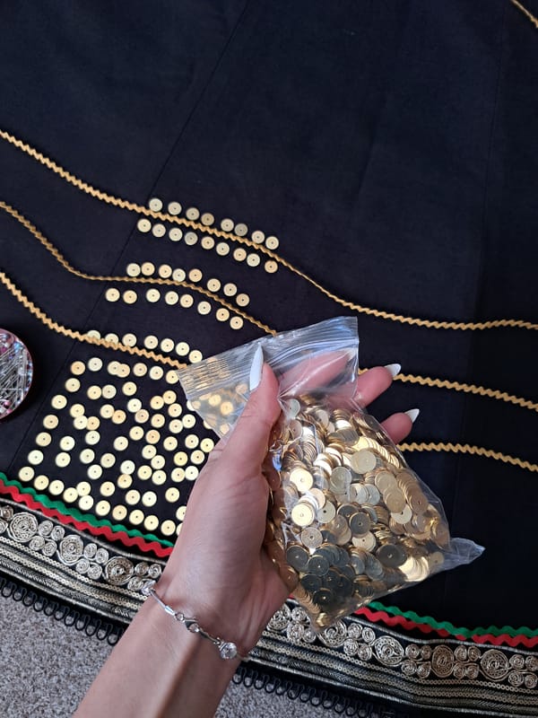 Morning craft session with sequins and tea in Bulgarian village