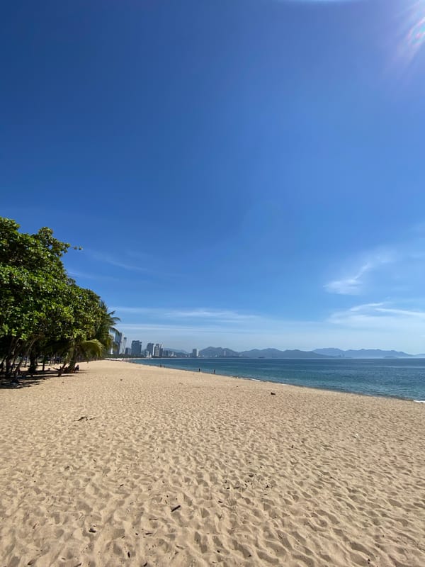 Nha Trang beachfront and parkway on a bright summer morning