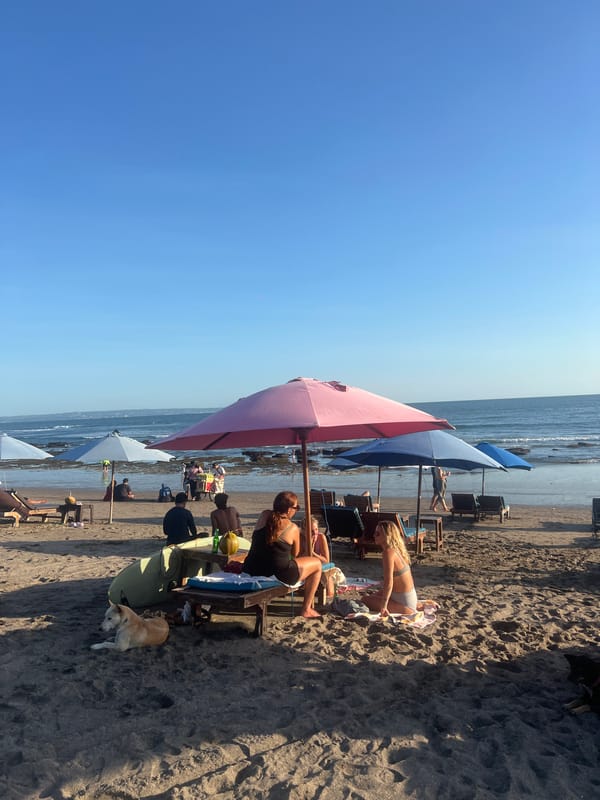 Morning beach activity documented in North Kuta, Indonesia