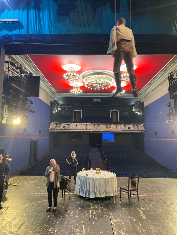 Aerial theater performance rehearsals documented across Moscow venues
