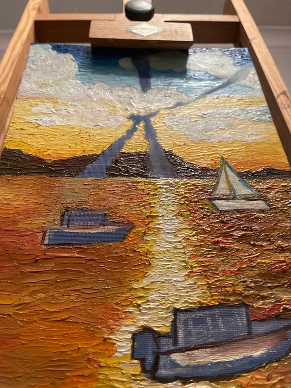 Artist's studio documented in Maidstone with harbor paintings
