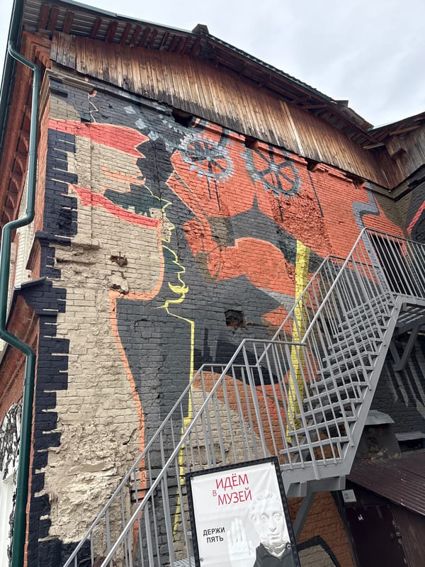 Industrial mural spotted on building wall in Votkinsk, Russia