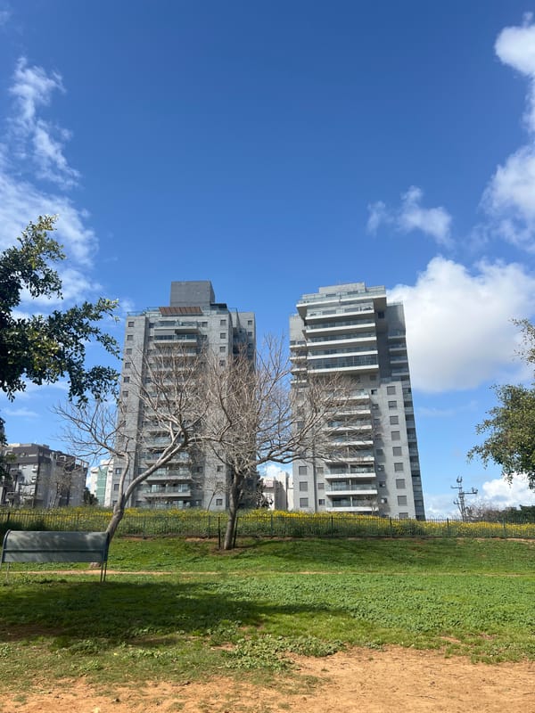 Apartment buildings photographed near park in Netanya, Israel