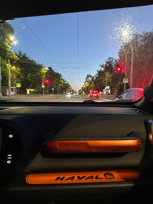 Driving through Nizhny Novgorod streets at dusk
