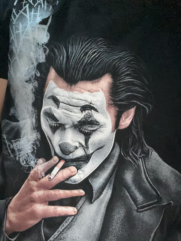 Joker-themed apparel graphic spotted in Дачное, Kyrgyzstan