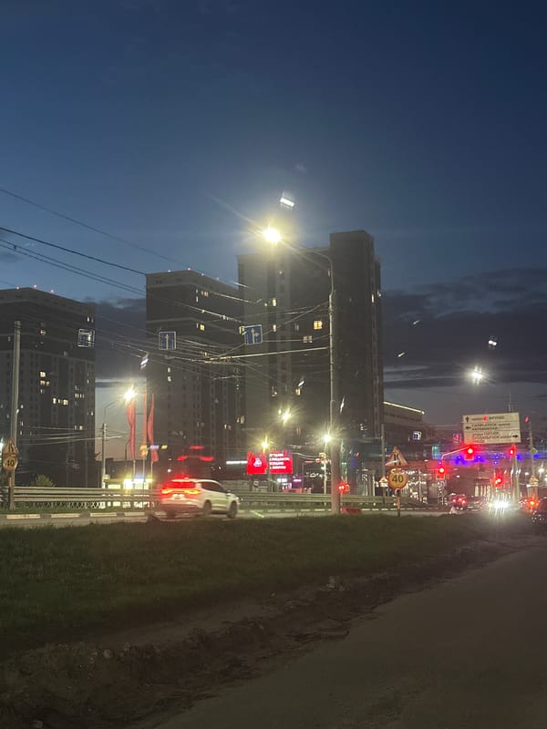 Nighttime street scene documented in unidentified urban area