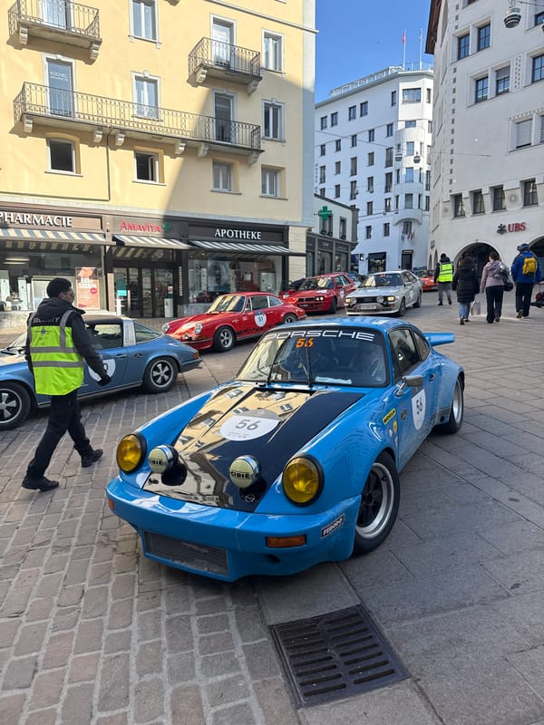 Classic car show fills Sankt Moritz cobblestone streets