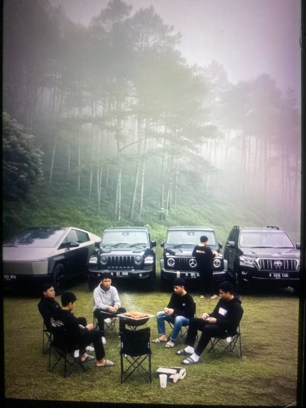Mixed scenes: forest camping, luxury cars, airport, street views