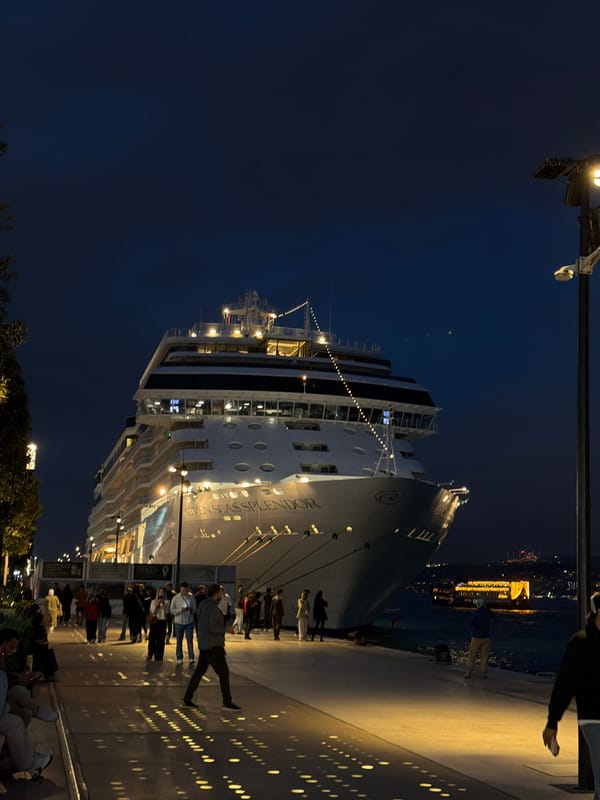 Cruise ship docks in Beyoğlu as promotional poster spotted