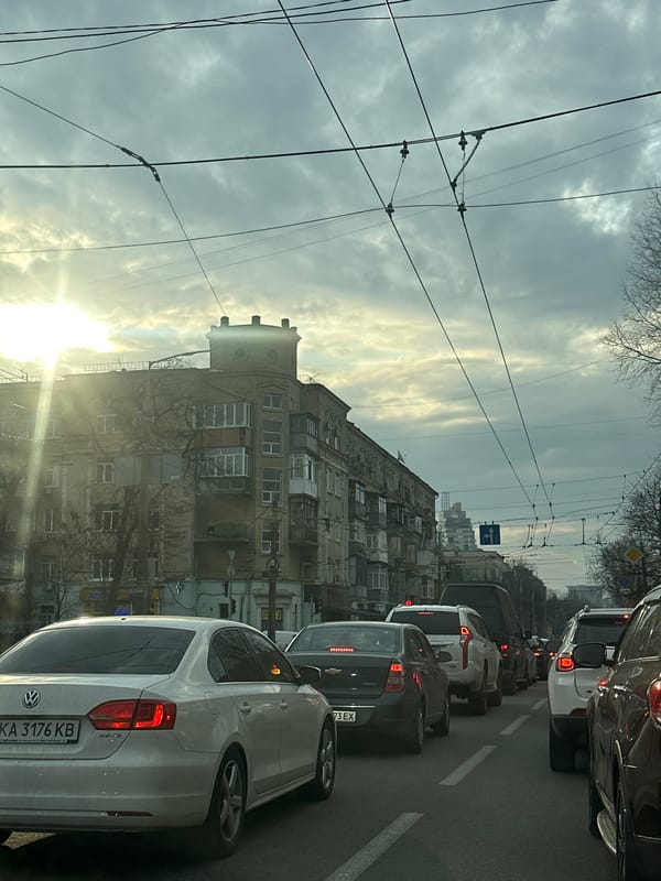 Morning traffic and urban architecture observed in Kyiv