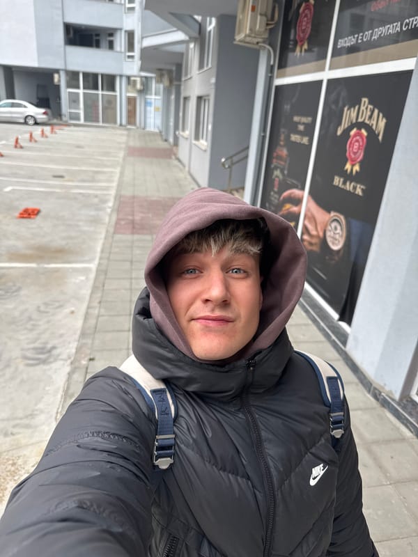 Young man takes selfies around Plovdiv during morning outing
