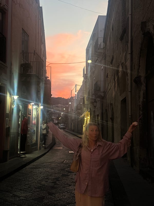 Evening street life documented in Lipari, Italy