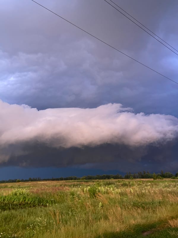Storm clouds gather over a dry open landscape