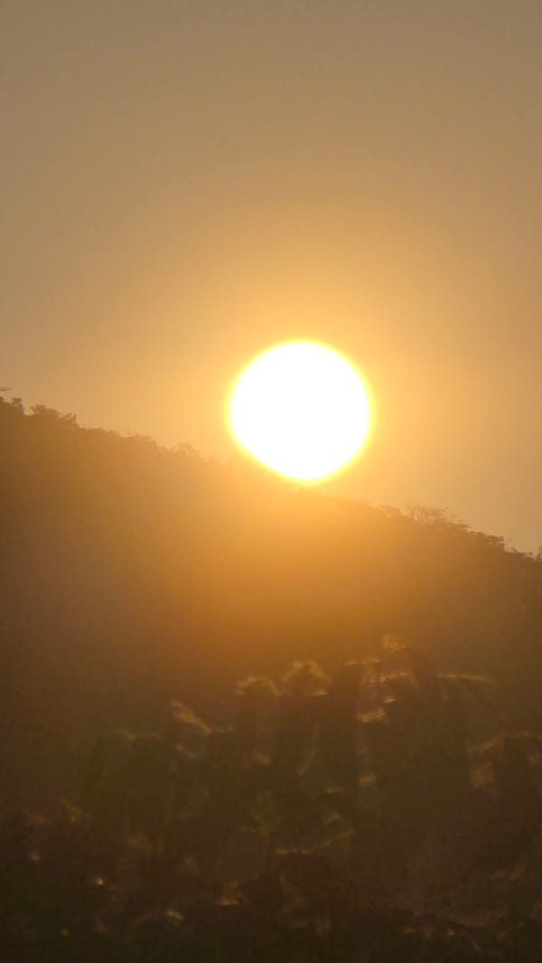 Hazy sunset landscape captured at Vietnam natural heritage site