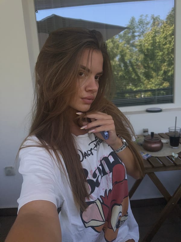 Selfie series around a Plovdiv apartment, white Bambi tee