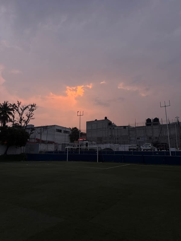 Dusk cityscape documented over soccer field in Tuxtla Gutiérrez