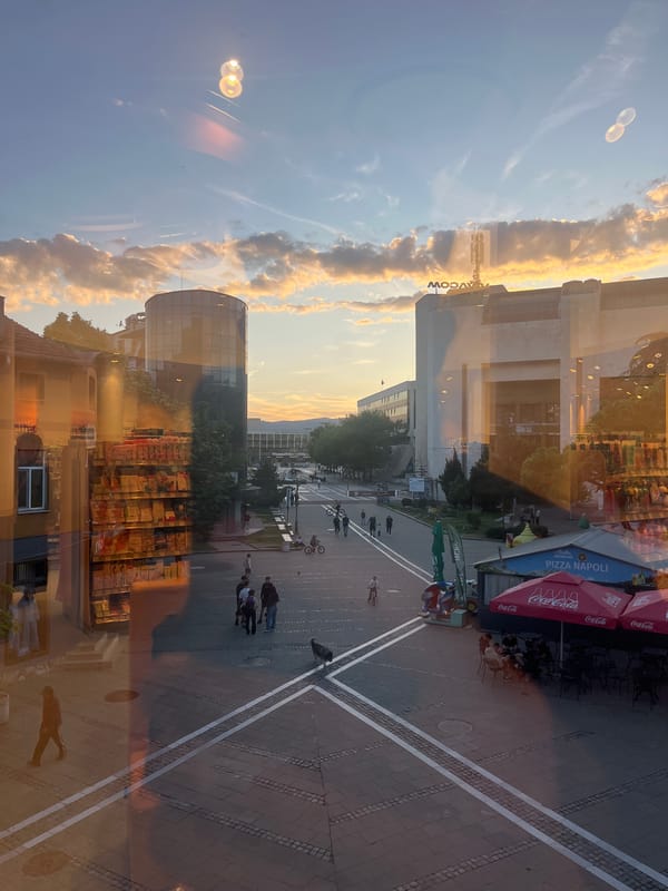 Couple takes selfie, cityscape photos in Blagoevgrad Bulgaria