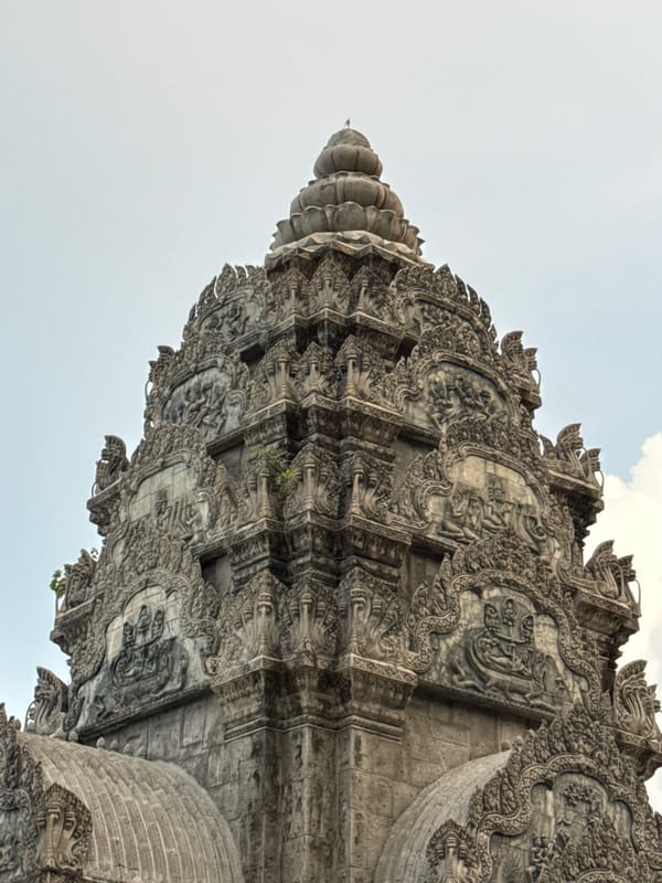 Intricate stone carvings at a Thai temple in Ban Tai
