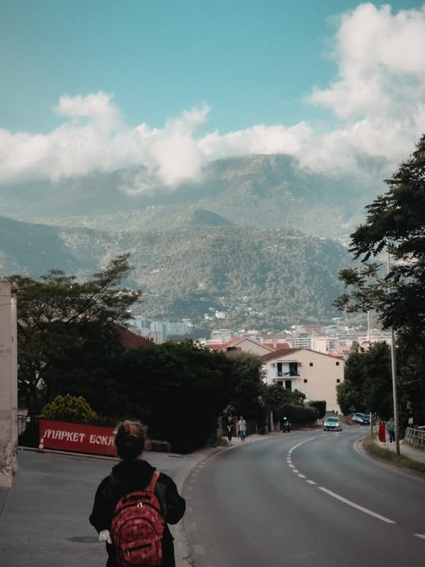 Pedestrian and vehicle traffic observed in Budva, Montenegro