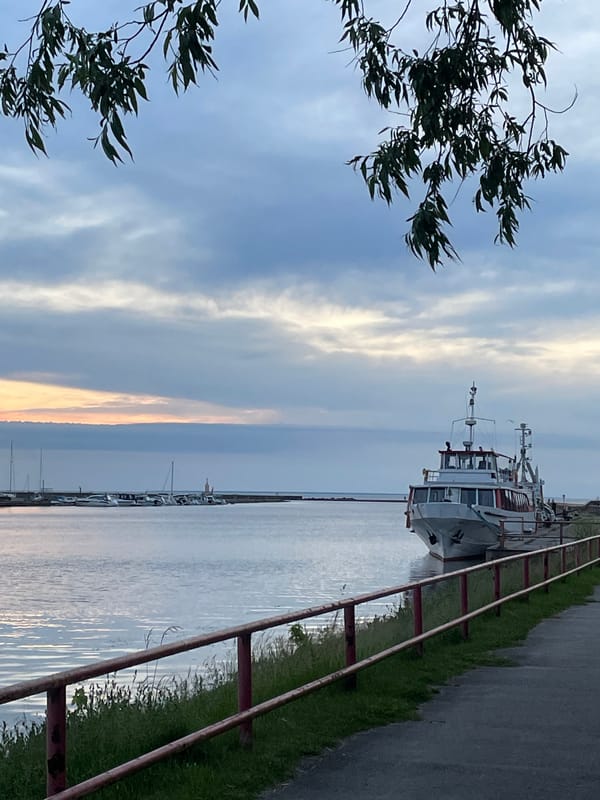 Tallinn marina and waterfront at dusk, midsummer evening