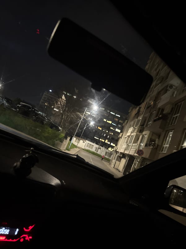 Nighttime drive captured from inside car in Burgas, Bulgaria