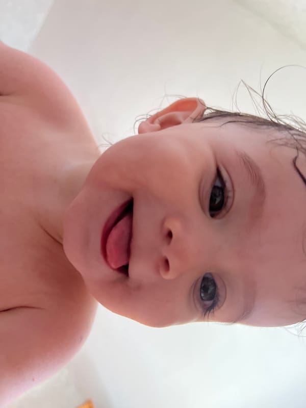 Baby photographed after bath time in Elena, Bulgaria