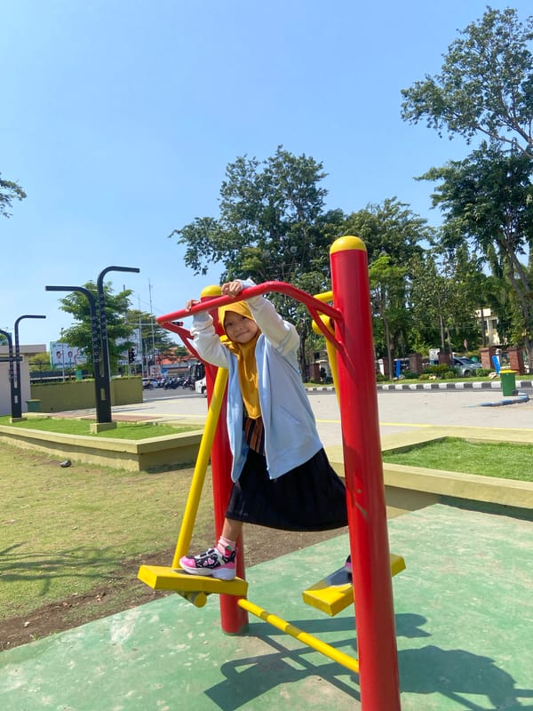 Children play at public park in Sidoarjo, Indonesia