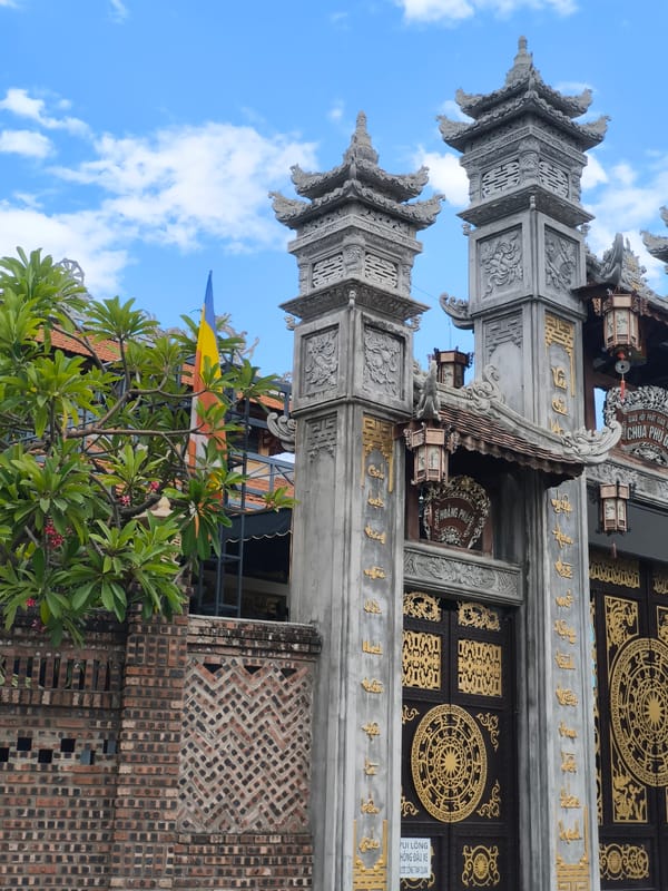 Ornate Buddhist temple gate in Nha Trang, multiple angles