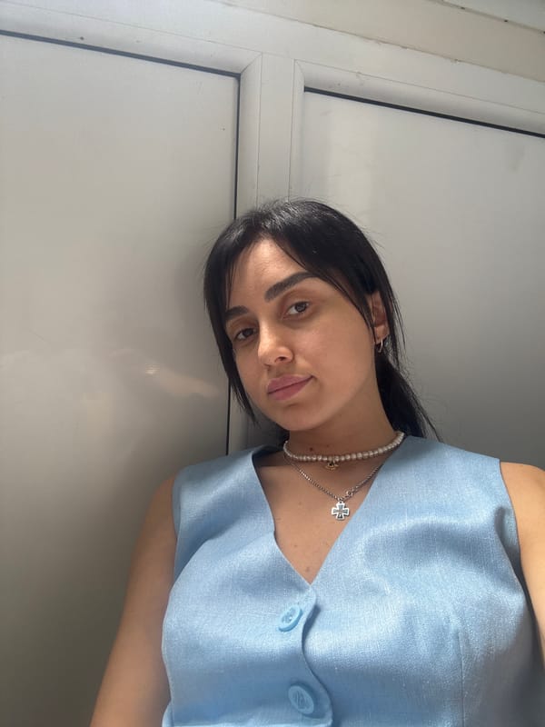 Morning portraits in Tbilisi, light blue top and pearls