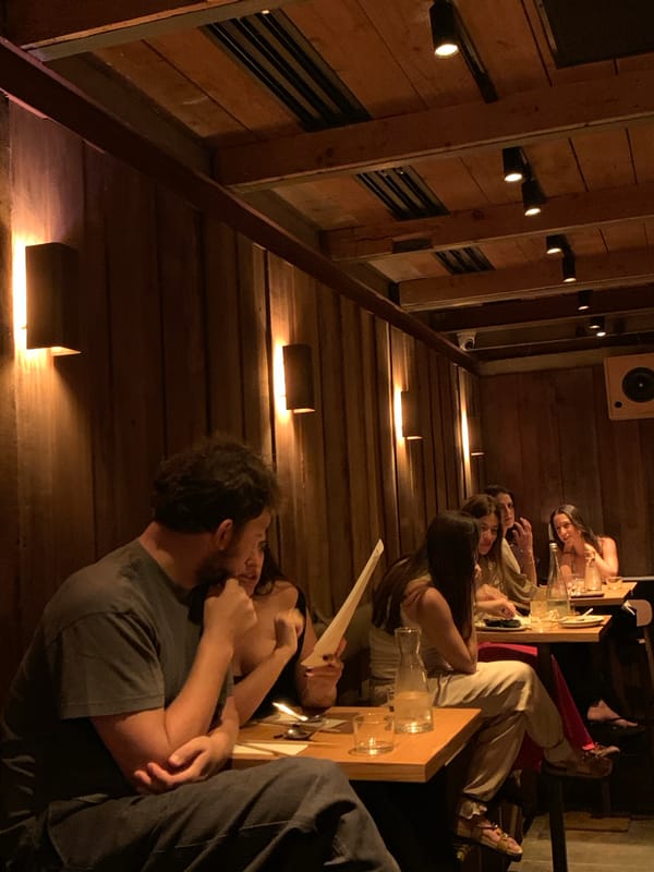 Evening dining at a rustic Tel Aviv restaurant