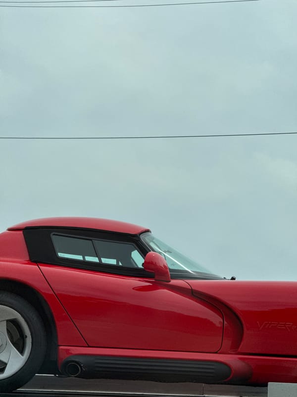Red Dodge Viper spotted in vertical position in Los Angeles