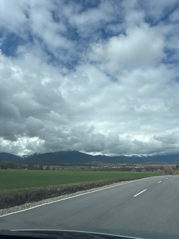 Morning drive documented on mountain road near Razlog, Bulgaria
